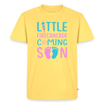 4 juillet Révélation du sexe Grossesse - T-shirt Premium bio Homme - jaune pastel - Devant - AI Model Male 185 dark (185cm)