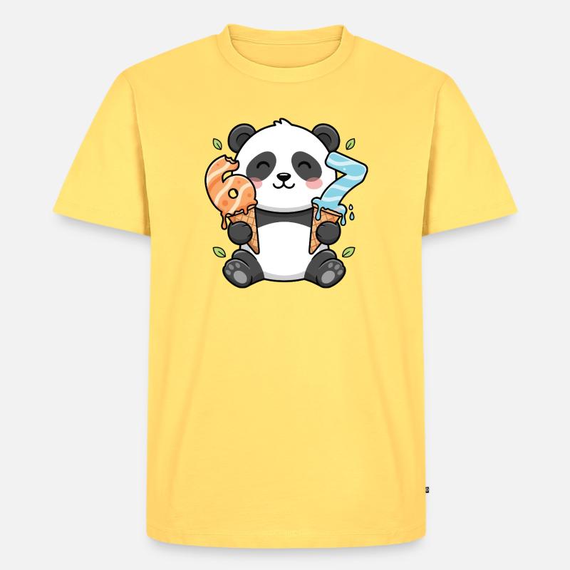 Panda Icecream Delight 67 Meme - Männer Premium Bio T-Shirt - Pastellgelb