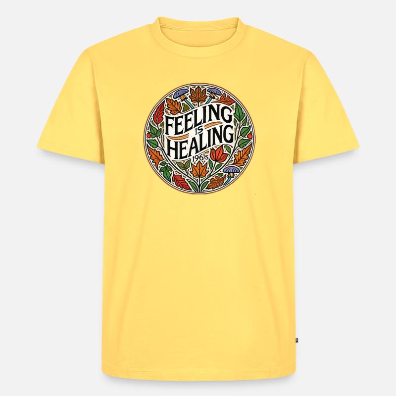 Feeling ist Healing Circle Tee - Männer Premium Bio T-Shirt - Pastellgelb
