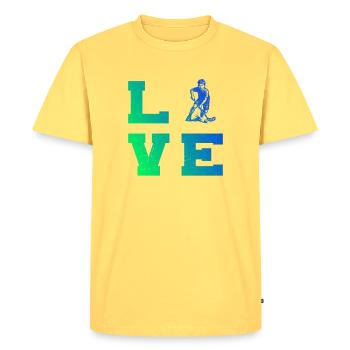 Floorball style for every occasion - Men's Premium Organic T-Shirt - sky yellow - Front - AI Model Male 185 dark (185cm)