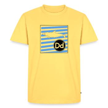 D pour apprentissage des lettres de dauphin à l’école primaire - T-shirt Premium bio Homme - jaune pastel - Devant - AI Model Male 185 dark (185cm)