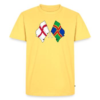 Croisés : Lincolnshire + Angleterre - T-shirt Premium bio Homme - jaune pastel - Devant - AI Model Male 185 dark (185cm)
