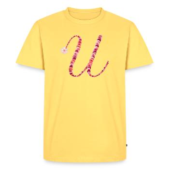 Monogramme floral romantique « U » - T-shirt Premium bio Homme - jaune pastel - Devant - AI Model Male 185 dark (185cm)