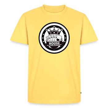 Royal Flush of the House Heart Poker Emblem - Men's Premium Organic T-Shirt - sky yellow - Front - AI Model Male 185 dark (185cm)