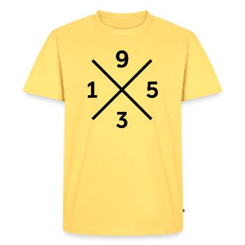 1953 Football Dresden Fan Hoodie, Cup, Pillow - Men's Premium Organic T-Shirt - sky yellow - Front - AI Model Male 185 dark (185cm)