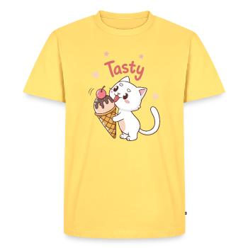 Chat gourmand Tasty Glace - Men's Premium Organic T-Shirt - sky yellow - Front - AI Model Male 185 dark (185cm)