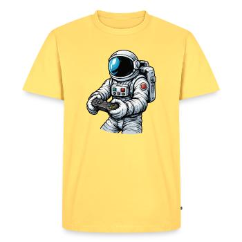 Astronaut with game controller - Men's Premium Organic T-Shirt - sky yellow - Front - AI Model Male 185 dark (185cm)