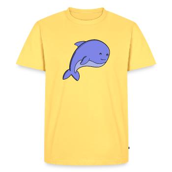 Cute Blue Fish Kawaii Dolphin or Porpoise Cartoon - Men's Premium Organic T-Shirt - sky yellow - Front - AI Model Male 185 dark (185cm)
