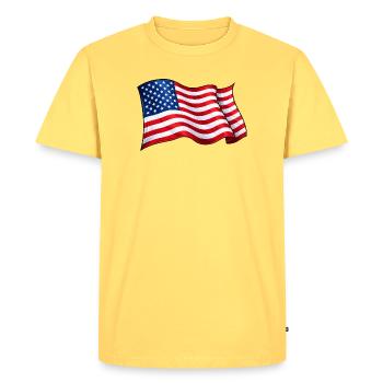 Motif de vague du drapeau américain - T-shirt Premium bio Homme - jaune pastel - Devant - AI Model Male 185 dark (185cm)