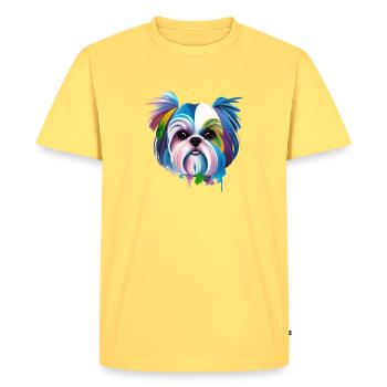 Maman de chien en chrysanthème artistique Shih Tzu colorée - T-shirt Premium bio Homme - jaune pastel - Devant - AI Model Male 185 dark (185cm)