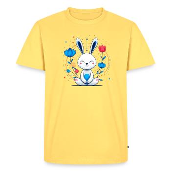 Kawaii Bunny in the Flower Circle - Men's Premium Organic T-Shirt - sky yellow - Front - AI Model Male 185 dark (185cm)
