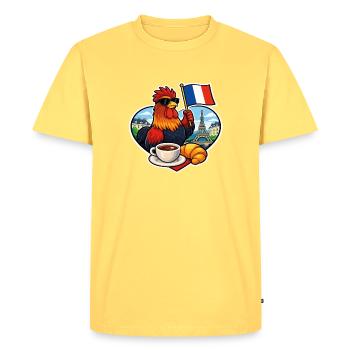 France - Coq Français Café Paris Tour Eiffel - T-shirt Premium bio Homme - jaune pastel - Devant - AI Model Male 185 dark (185cm)