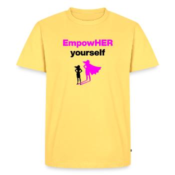 EMPOHER-TOI SUPER-HÉROÏNE ROSE EMPOWERMENT - T-shirt Premium bio Homme - jaune pastel - Devant - AI Model Male 185 dark (185cm)