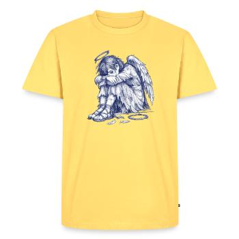 Ange triste | Dessin peint à la main - T-shirt Premium bio Homme - jaune pastel - Devant - AI Model Male 185 dark (185cm)