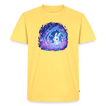 Le Lapin au clair de lune dans la Forêt de Roses - T-shirt Premium bio Homme - jaune pastel - Devant - AI Model Male 185 dark (185cm)