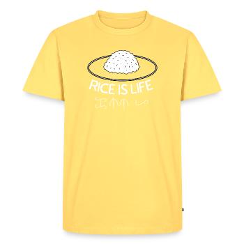 Rice Is Life Funny Food Lover Graphic Tee - Men's Premium Organic T-Shirt - sky yellow - Front - AI Model Male 185 dark (185cm)