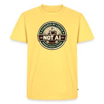 Powered by Coffee - Männer Premium Bio T-Shirt - Pastellgelb - Vorne - AI Model Male 185 dark (185cm)