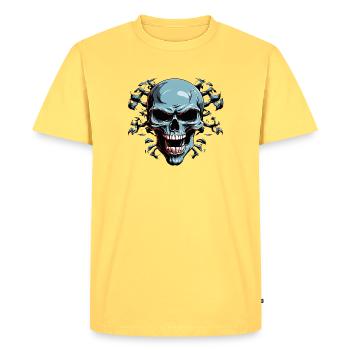 Crâne d’os de nuit avec ombre de chauve-souris - T-shirt Premium bio Homme - jaune pastel - Devant - AI Model Male 185 dark (185cm)