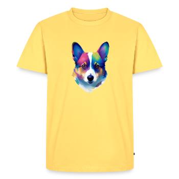 Chien coloré de Pembroke Welsh Corgi Pop Art - T-shirt Premium bio Homme - jaune pastel - Devant - AI Model Male 185 dark (185cm)