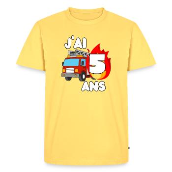 J’ai 5 ans camion de pompier fun - T-shirt Premium bio Homme - jaune pastel - Devant - AI Model Male 185 dark (185cm)