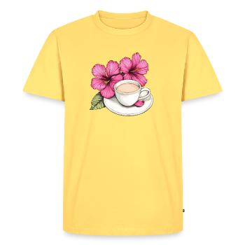 Impression de tasse à café en hibiscus - T-shirt Premium bio Homme - jaune pastel - Devant - AI Model Male 185 dark (185cm)