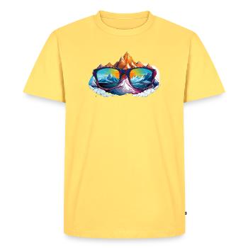 Mountain panorama in sunglasses - Men's Premium Organic T-Shirt - sky yellow - Front - AI Model Male 185 dark (185cm)