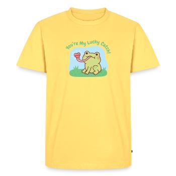 Cute Frog Catches Heart You Are My Lucky Catch - Men's Premium Organic T-Shirt - sky yellow - Front - AI Model Male 185 dark (185cm)