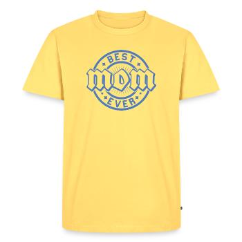 Meilleur design de badge bleu jamais réalisé - T-shirt Premium bio Homme - jaune pastel - Devant - AI Model Male 185 dark (185cm)
