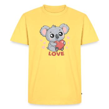 Koala Coeur Amoureux - T-shirt Premium bio Homme - jaune pastel - Devant - AI Model Male 185 dark (185cm)