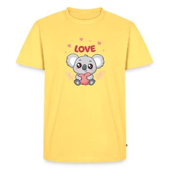 Koala Coeur Love Doux - T-shirt Premium bio Homme - jaune pastel - Devant - AI Model Male 185 dark (185cm)