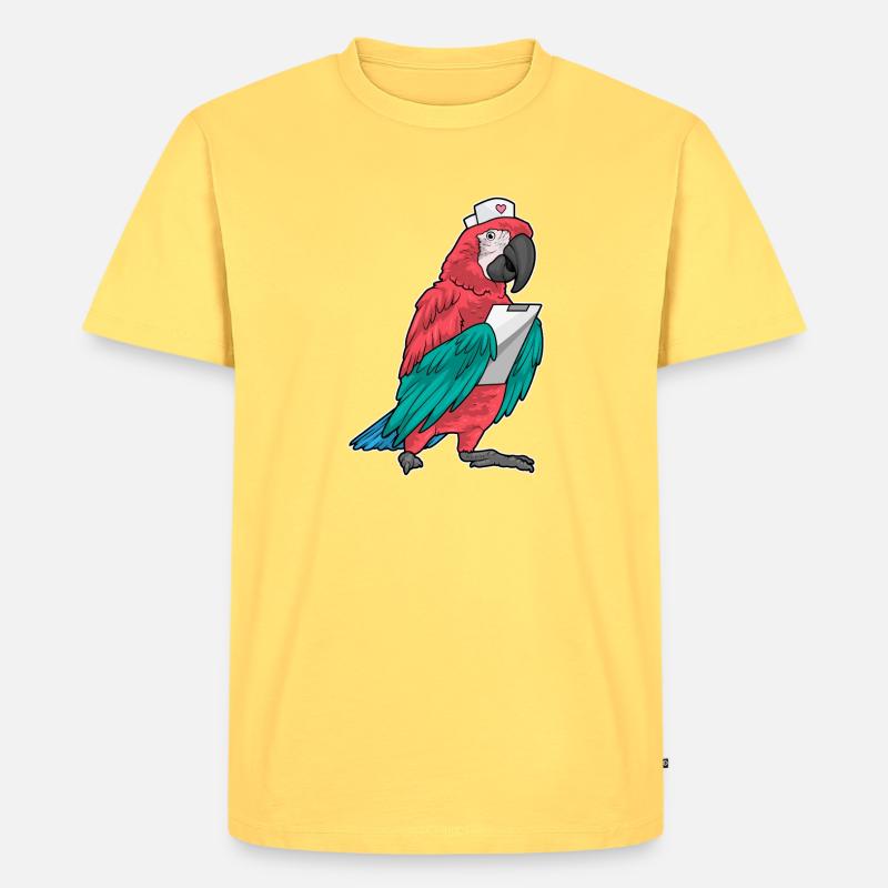 Papagei Krankenschwester Klemmbrett - Männer Premium Bio T-Shirt - Pastellgelb