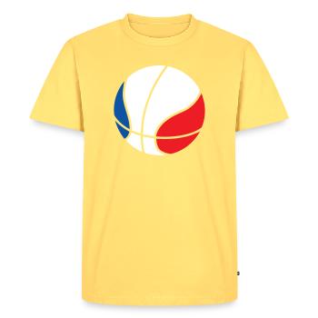 Basketball / Basketball / Basktet-Ball / Sports - Men's Premium Organic T-Shirt - sky yellow - Front - AI Model Male 185 dark (185cm)