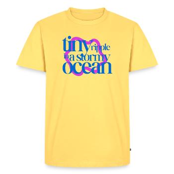 Tiny ripple in a stormy ocean (pink background) - Men's Premium Organic T-Shirt - sky yellow - Front - AI Model Male 185 dark (185cm)