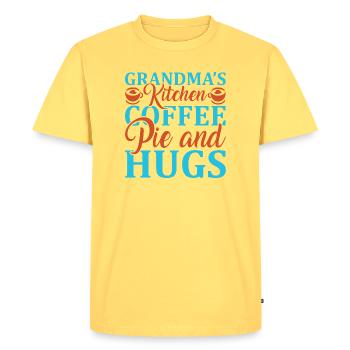 La cuisine de grand-mère : café, boissons et câlins - T-shirt Premium bio Homme - jaune pastel - Devant - AI Model Male 185 dark (185cm)