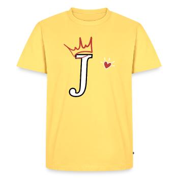 Lettre j couronne cœur  - T-shirt Premium bio Homme - jaune pastel - Devant - AI Model Male 185 dark (185cm)