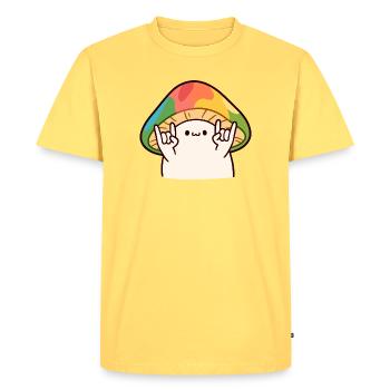 Un champignon hétéroclite marque la pierre - T-shirt Premium bio Homme - jaune pastel - Devant - AI Model Male 185 dark (185cm)