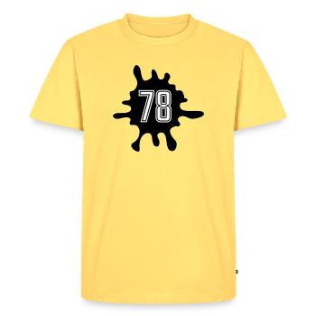 Blobs 78 Number - Men's Premium Organic T-Shirt - sky yellow - Front - AI Model Male 185 dark (185cm)