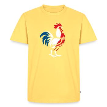 Coq français - T-shirt Premium bio Homme - jaune pastel - Devant - AI Model Male 185 dark (185cm)