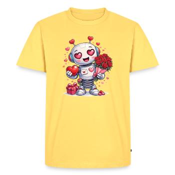 Robot in love – Valentine's Day motif with heart - Men's Premium Organic T-Shirt - sky yellow - Front - AI Model Male 185 dark (185cm)