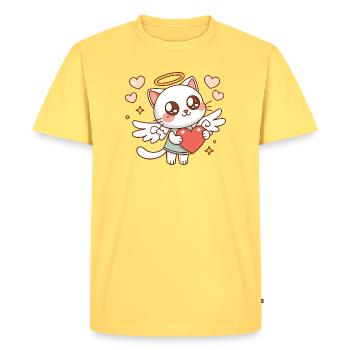 Chat Angélique Ailé et Cœur - T-shirt Premium bio Homme - jaune pastel - Devant - AI Model Male 185 dark (185cm)