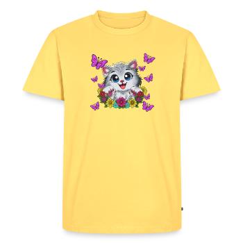 Un baiser de chat dans une couronne florale - T-shirt Premium bio Homme - jaune pastel - Devant - AI Model Male 185 dark (185cm)