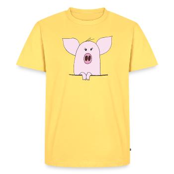 Cuddly Pink Pig Cartoon - Men's Premium Organic T-Shirt - sky yellow - Front - AI Model Male 185 dark (185cm)