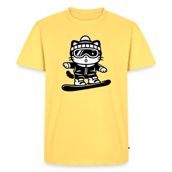 Snowboard Cat - Men's Premium Organic T-Shirt - sky yellow - Front - AI Model Male 185 dark (185cm)