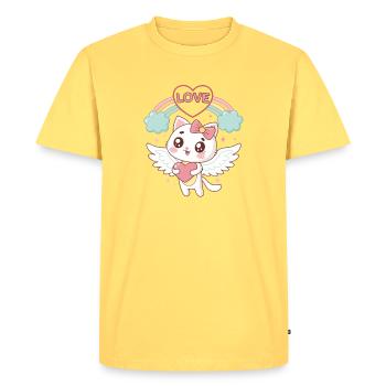 Rainbow Love Winged Cat - Men's Premium Organic T-Shirt - sky yellow - Front - AI Model Male 185 dark (185cm)