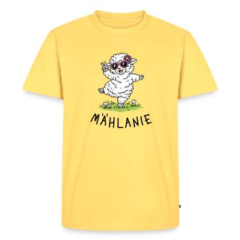 Mählanie – Mouton mouton dansant avec un jeu de mots - T-shirt Premium bio Homme - jaune pastel - Devant - AI Model Male 185 dark (185cm)