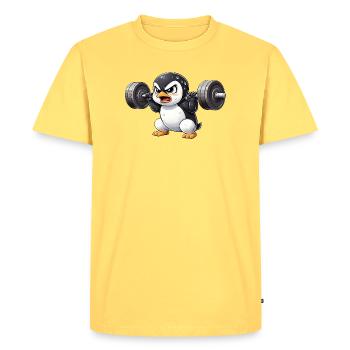 Entraînement euphorique Penguin Bodybuilding Krafttra - T-shirt Premium bio Homme - jaune pastel - Devant - AI Model Male 185 dark (185cm)