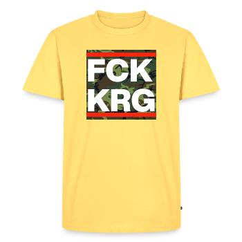 FCK KRG! FUCK WAR AGAINST HATE AND SUFFERING PEACE - Men's Premium Organic T-Shirt - sky yellow - Front - AI Model Male 185 dark (185cm)