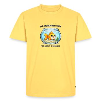 Poisson rouge rieur disant aquarium - T-shirt Premium bio Homme - jaune pastel - Devant - AI Model Male 185 dark (185cm)