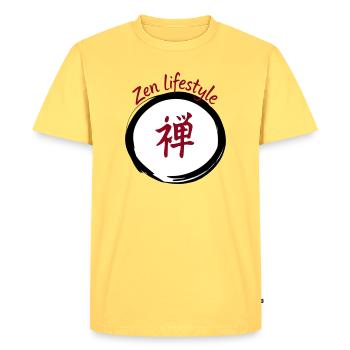 Lifestyle Zen Kanji Circulaire - T-shirt Premium bio Homme - jaune pastel - Devant - AI Model Male 185 dark (185cm)