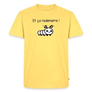 And it starts again! - Men's Premium Organic T-Shirt - sky yellow - Front - AI Model Male 185 dark (185cm)